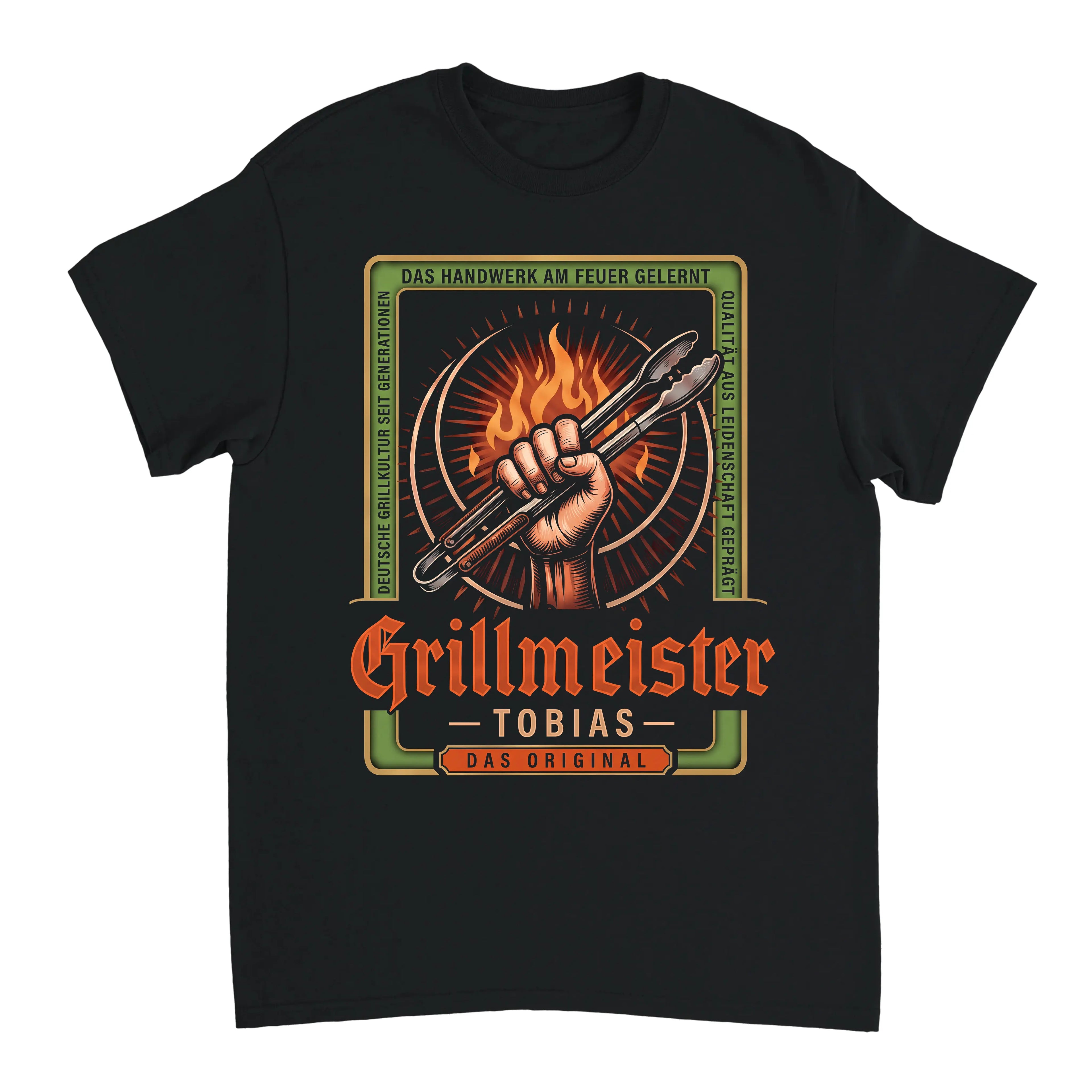 Grillmeister (Name) - Personalisiertes T-Shirt zum Grillen