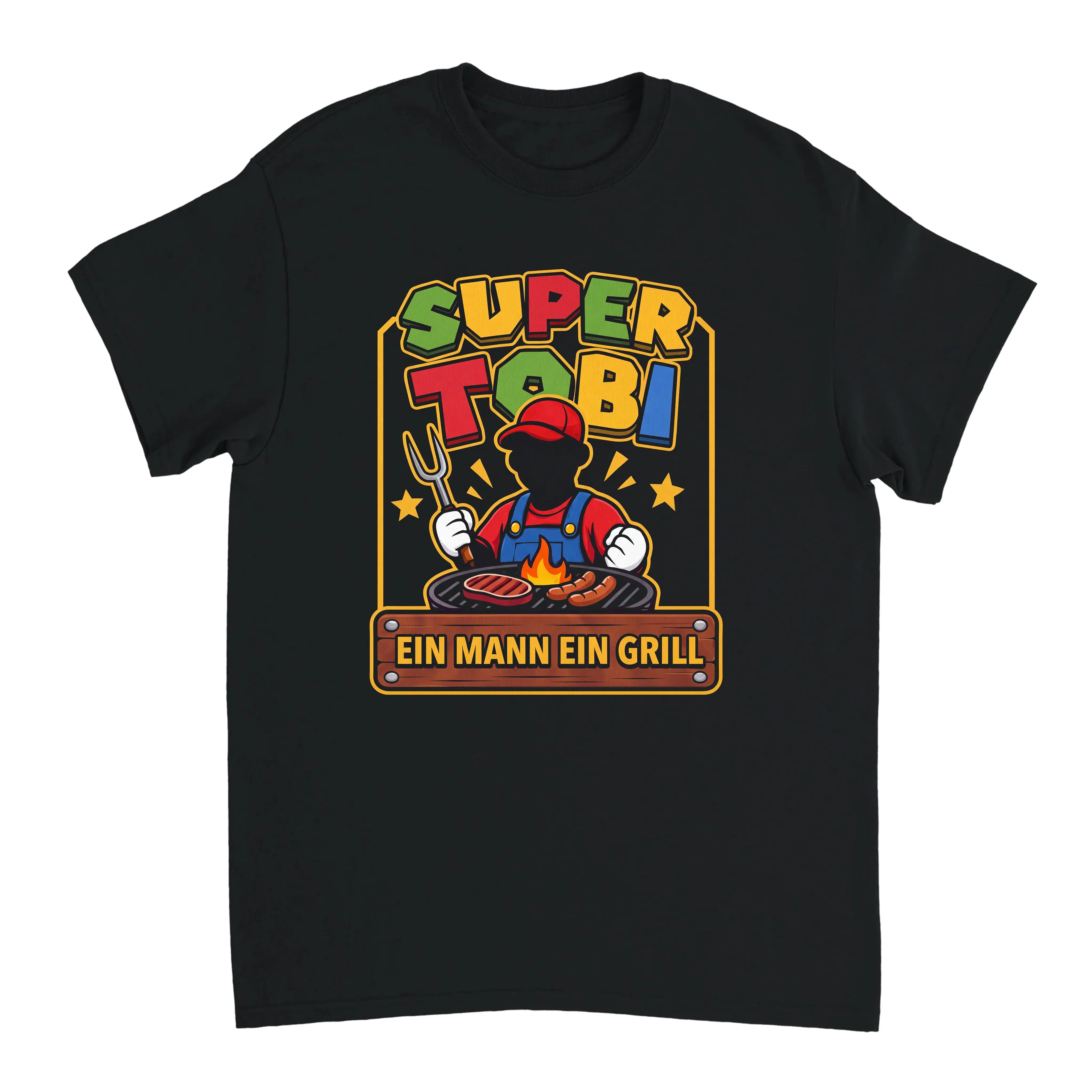 Super (Name) - Ein Mann Ein Grill - Personalisiertes T-Shirt zum Grillen